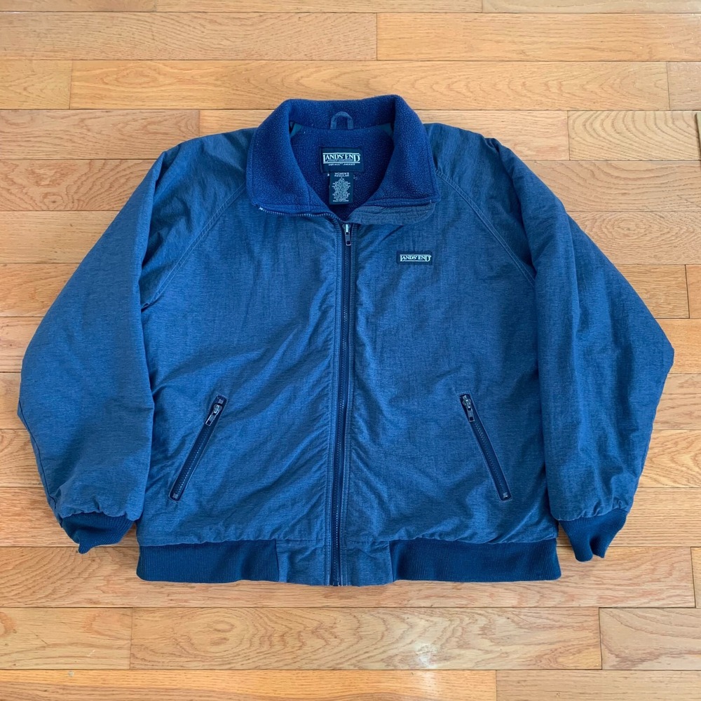 VTG Lands End Jacket Womens L Blue Full Zip Fleece Lined‎ Made in USA